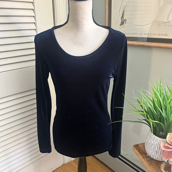 Vintage GAP Top Womens Small Blue Velvet Scoop Neck Fitted Retro Y2K Goth Grunge - Picture 1 of 8